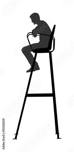 Tennis referee in chair vector silhouette isolated on white background. Beach volleyball judge in leader chair vector.