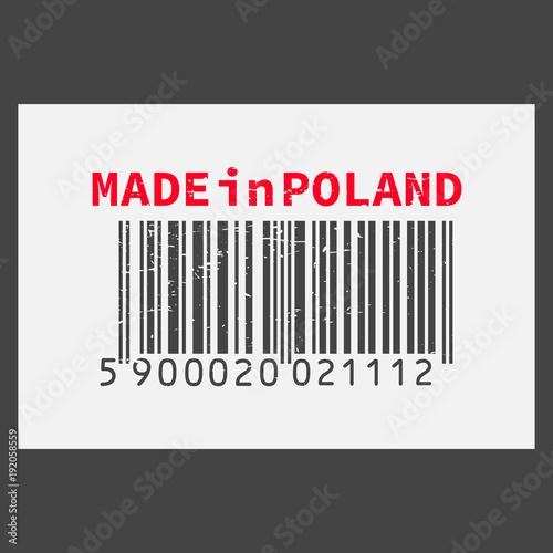 Vector realistic barcode Made in Polandl on dark background.