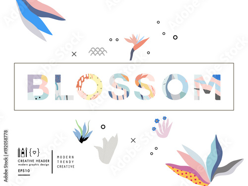 BLOSSOM vector word isolated on white background. Floral header. Season greeting poster.