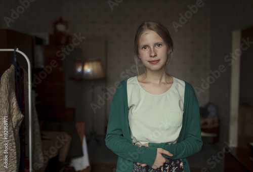 Portrait of smiling Caucasian woman photo