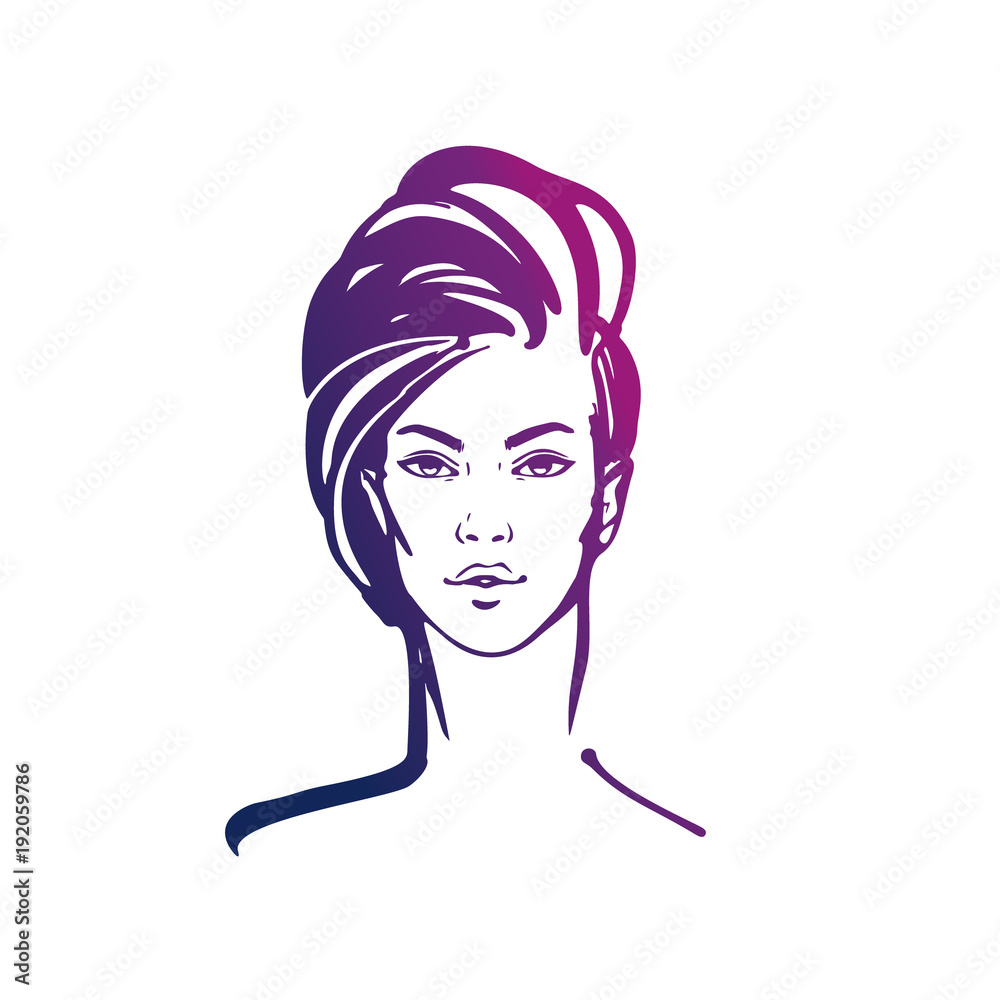 illustration of women short hair style icon, logo women face on white background, vector illustration of women short hair style icon, logo women face on white background, vector
