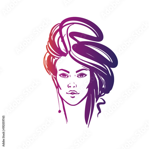  illustration of women long hair style icon, logo women on white background, vector