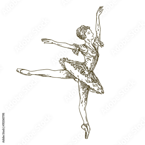 Ballerina. Sketch. Engraving style. Vector illustration.