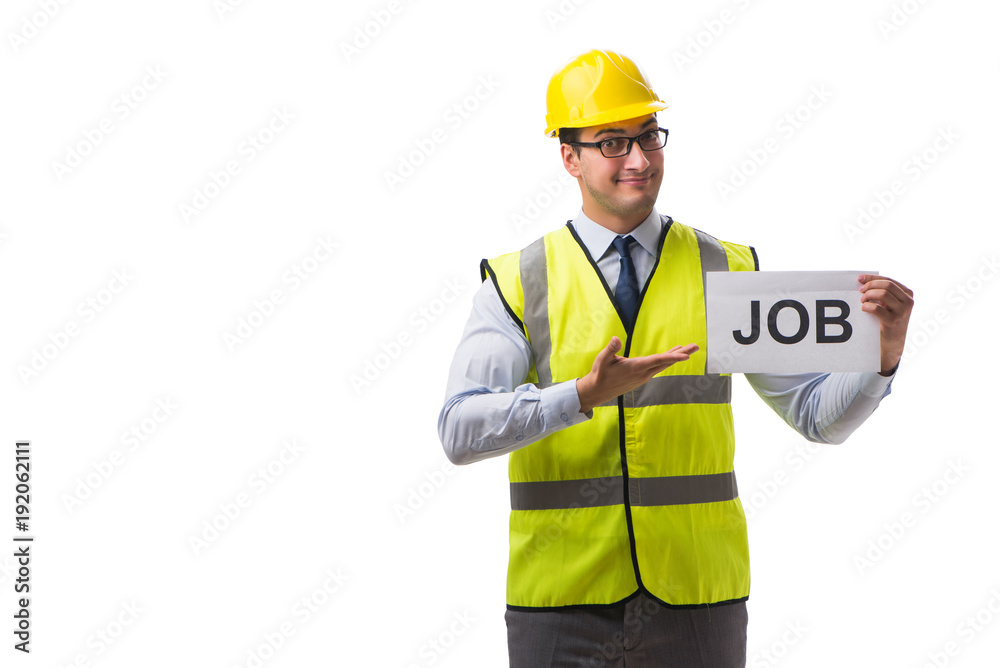 Construction supervisor in recrtuiment concept isolated on white Construction supervisor in recrtuiment concept isolated on white