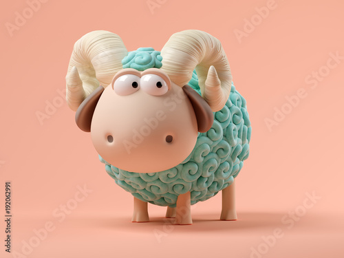 Blue sheep on pink background 3D illustration photo