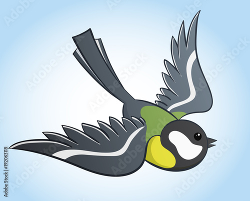 Flying big titmouse, simple hand drawn vector illustration