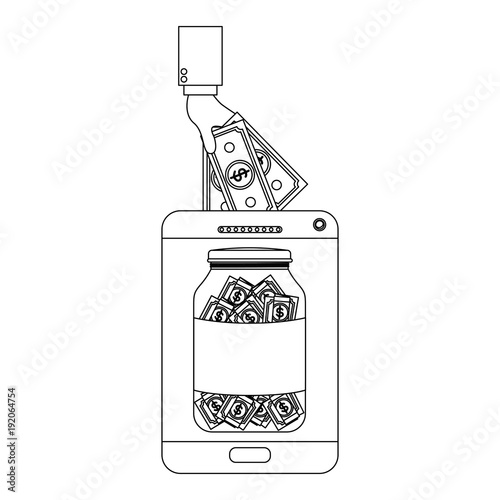 tablet with hand saver online vector illustration design