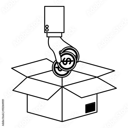 hand saver depositing coins in box icon vector illustration design