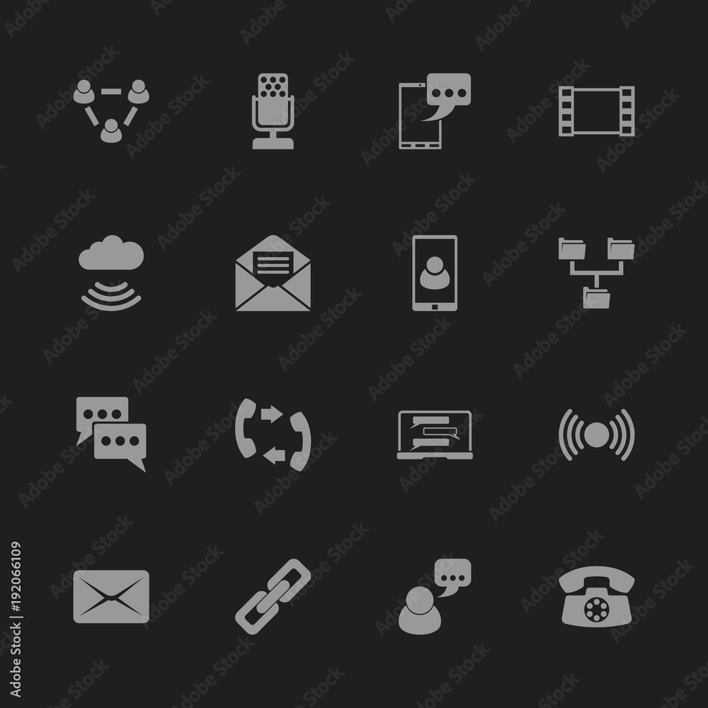 Communication icons - Gray symbol on black background. Simple illustration. Flat Vector Icon. Communication icons - Gray symbol on black background. Simple illustration. Flat Vector Icon.