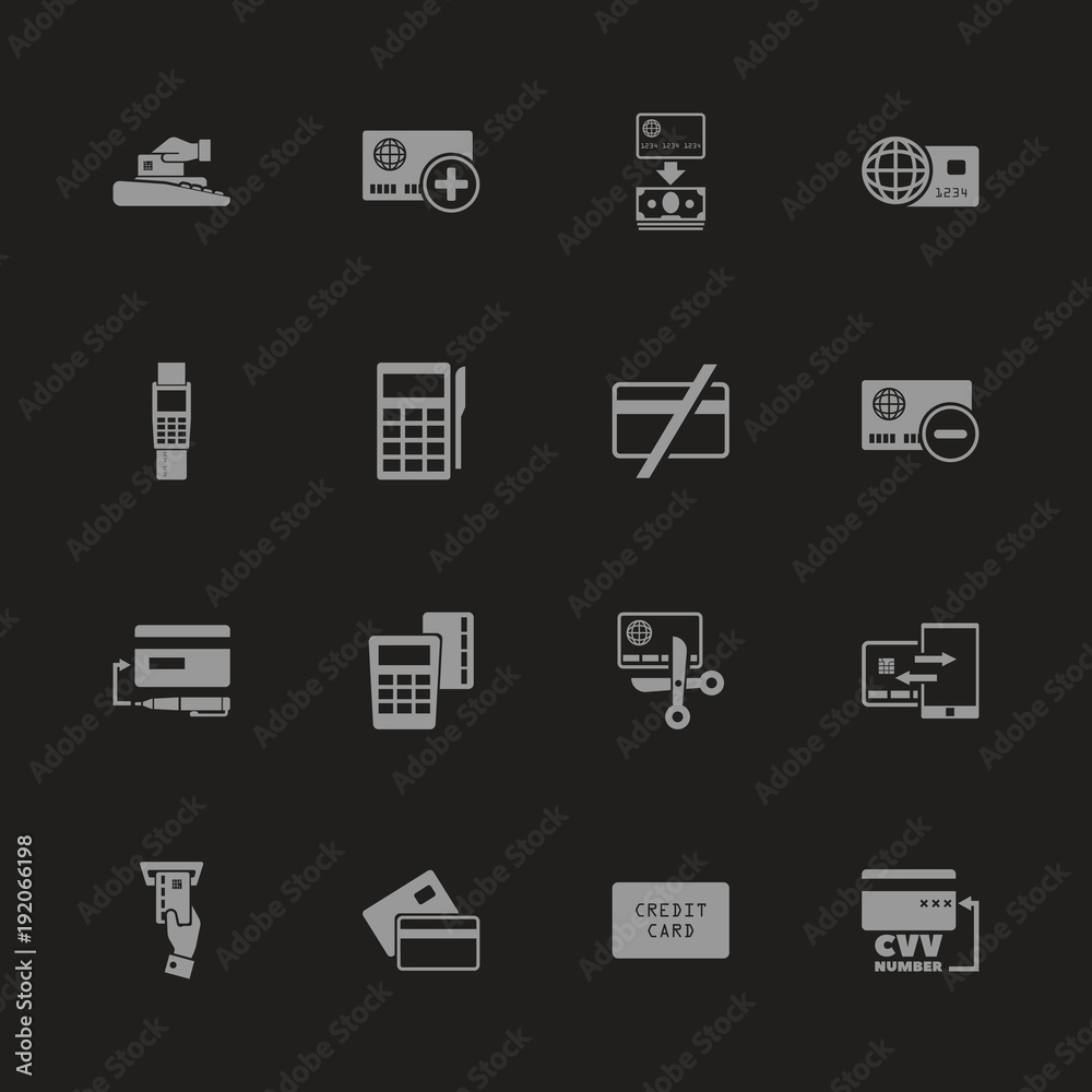 Credit Cards icons - Gray symbol on black background. Simple illustration. Flat Vector Icon. Credit Cards icons - Gray symbol on black background. Simple illustration. Flat Vector Icon.