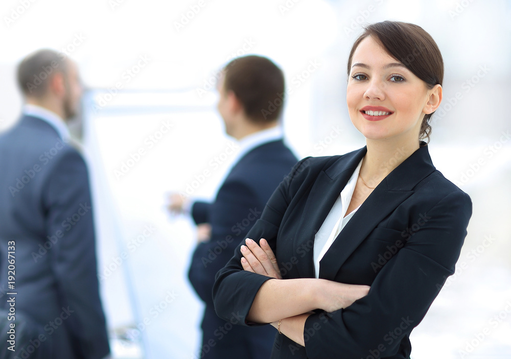 successful woman Manager in the background of the office successful woman Manager in the background of the office