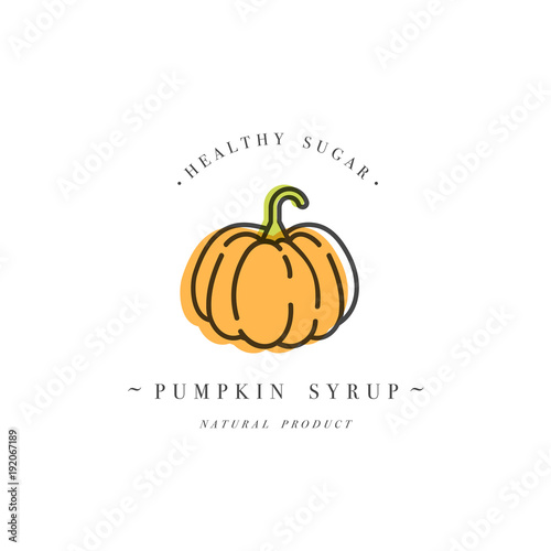 Packaging design template logo and emblem - syrup and topping - Orange pumpkin. Logo in trendy linear style.