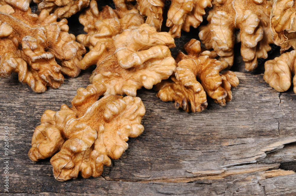 Walnuts without shell close-up. View from above. Walnuts without shell close-up. View from above.