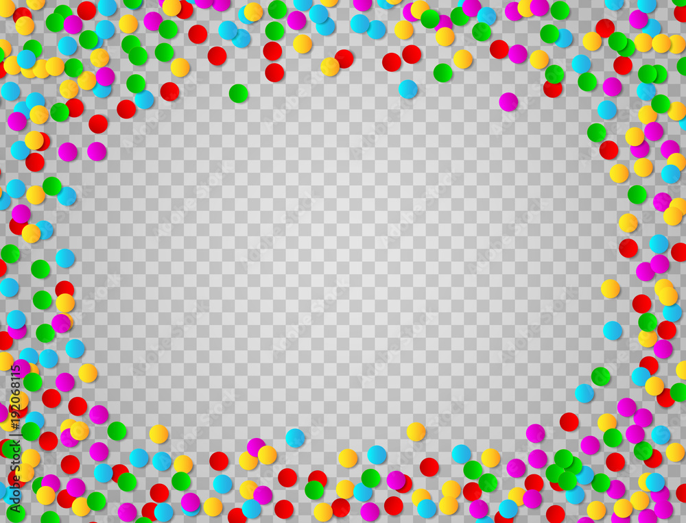 Bright colorful round confetti frame isolated on transparent background. Vector illustration. Bright colorful round confetti frame isolated on transparent background. Vector illustration.