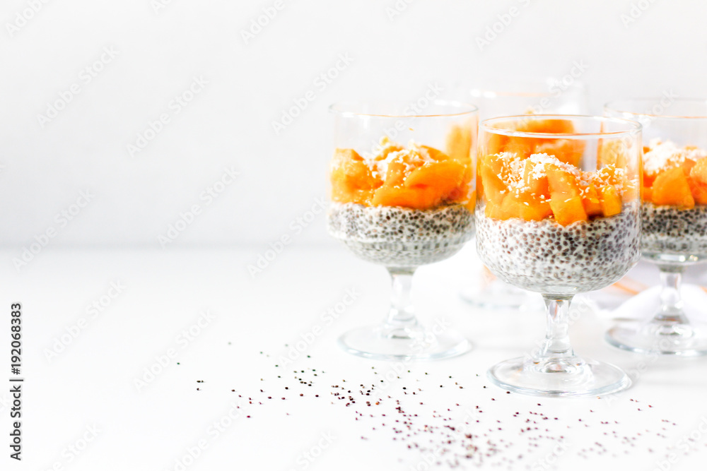 Chia Pudding on a White Background 