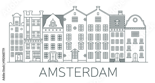 Banner of Amsterdam city in flat line style. 