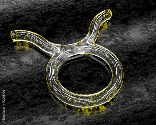 Astrology symbol in glass with yellow particles - Taurus