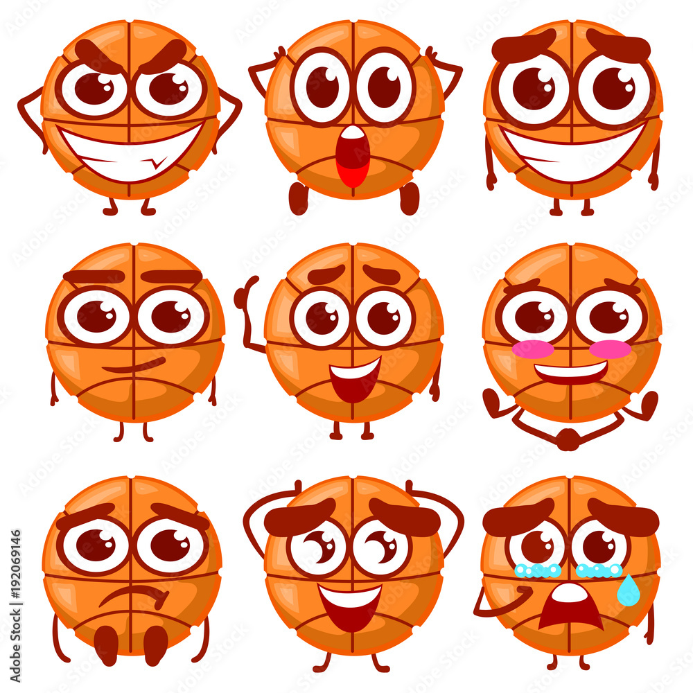 Vector set of emotionally basketball balls. Isolated on white background.