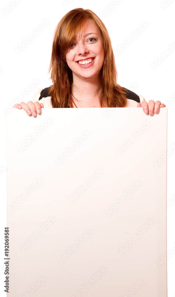 Junge Frau mit Schild Junge Frau mit Schild