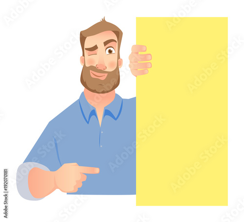 man holding blank signboard