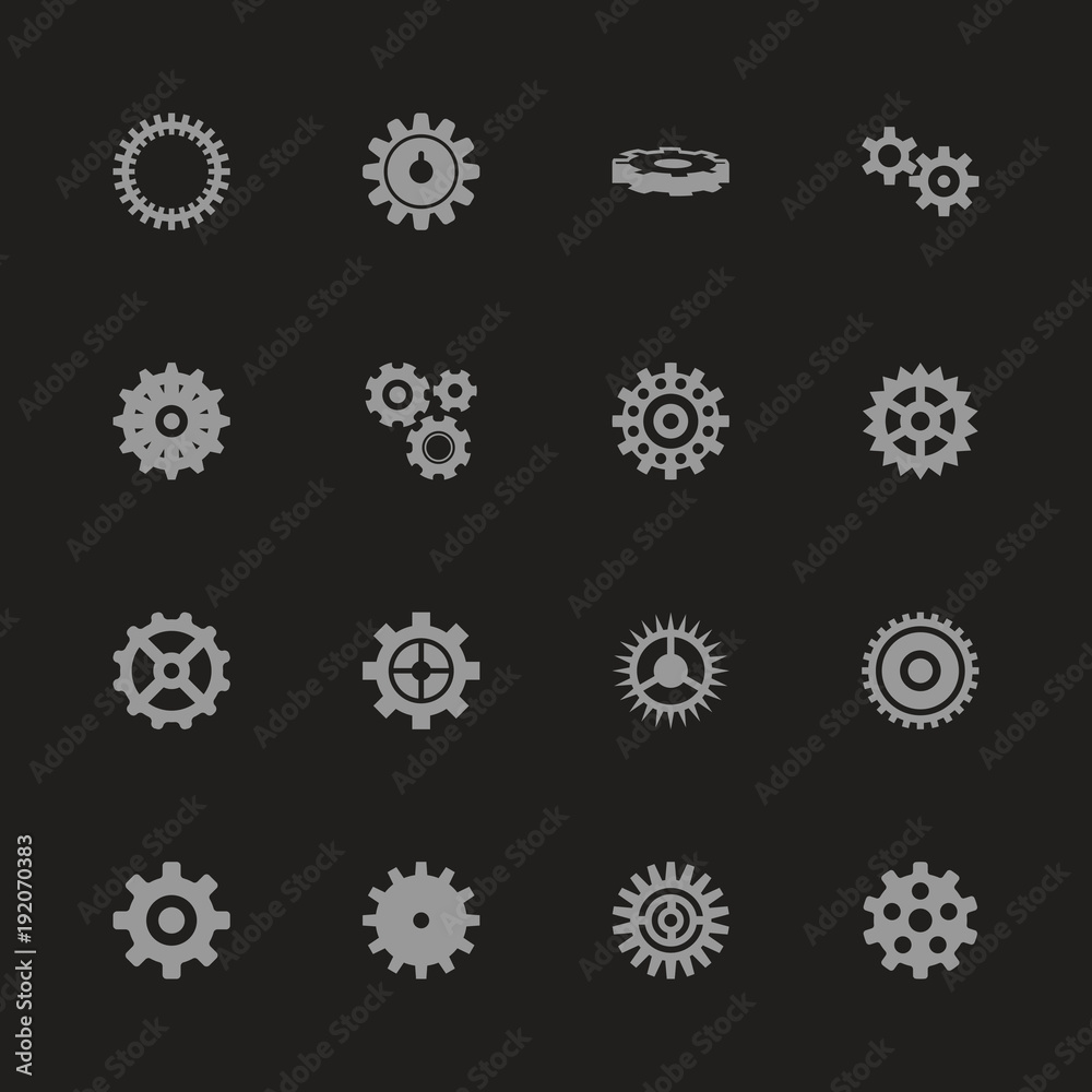 Gear icons - Gray symbol on black background. Simple illustration. Flat Vector Icon. Gear icons - Gray symbol on black background. Simple illustration. Flat Vector Icon.