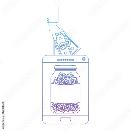 tablet with hand saver online vector illustration design