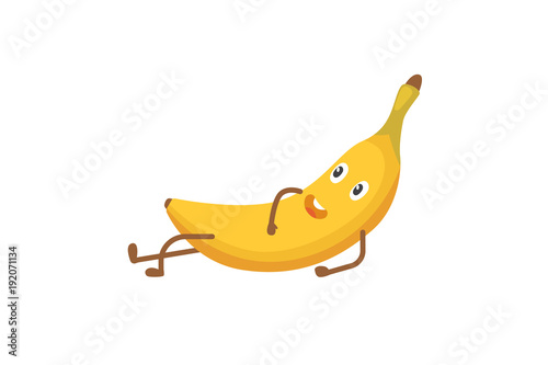 Vector illustration with funny banana character. fresh food time.