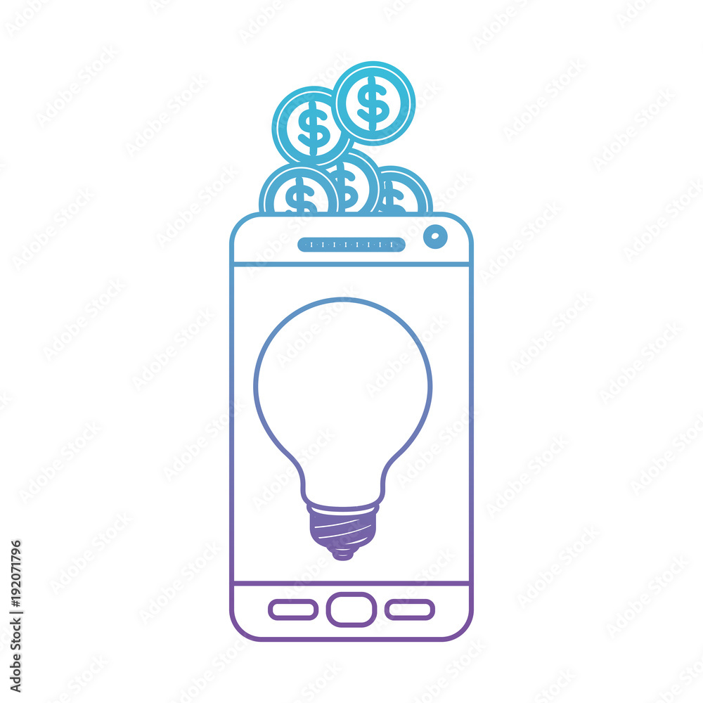 smartphone with bulb and coins savings vector illustration design smartphone with bulb and coins savings vector illustration design