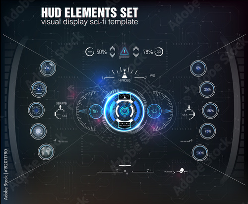 HUD UI. Abstract virtual graphic touch user interface. Infographic. Vector science abstract. Futuristic user interface.Graphic display control the pallet rocket. Sky-fi HUD. Vector eps10.