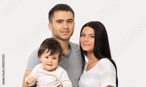 happy smiling family isolated over white