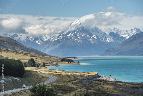 Lake pukaki and road to mt cook, New Zealand
