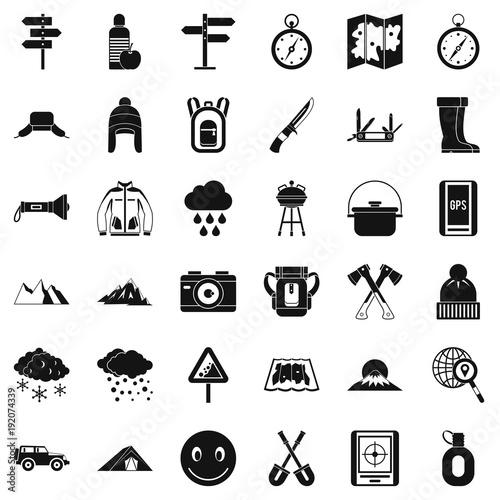 Alpinism icons set, simple style