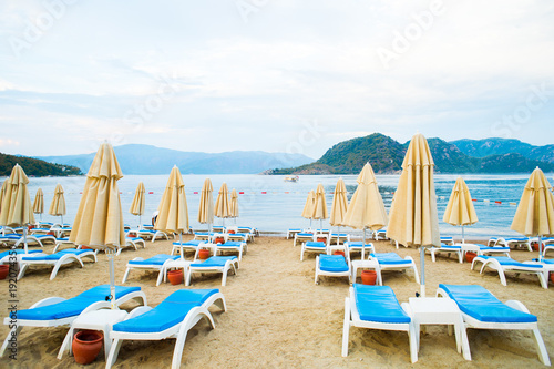 Sun loungers on a beach in Turkey