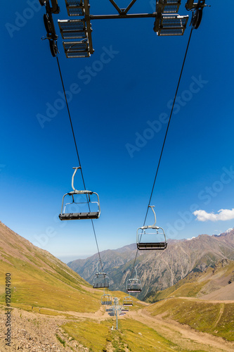 Ski lift in Summer. Near Shymbulak Ski Resort Hotel in Almaty, Kazakhstan