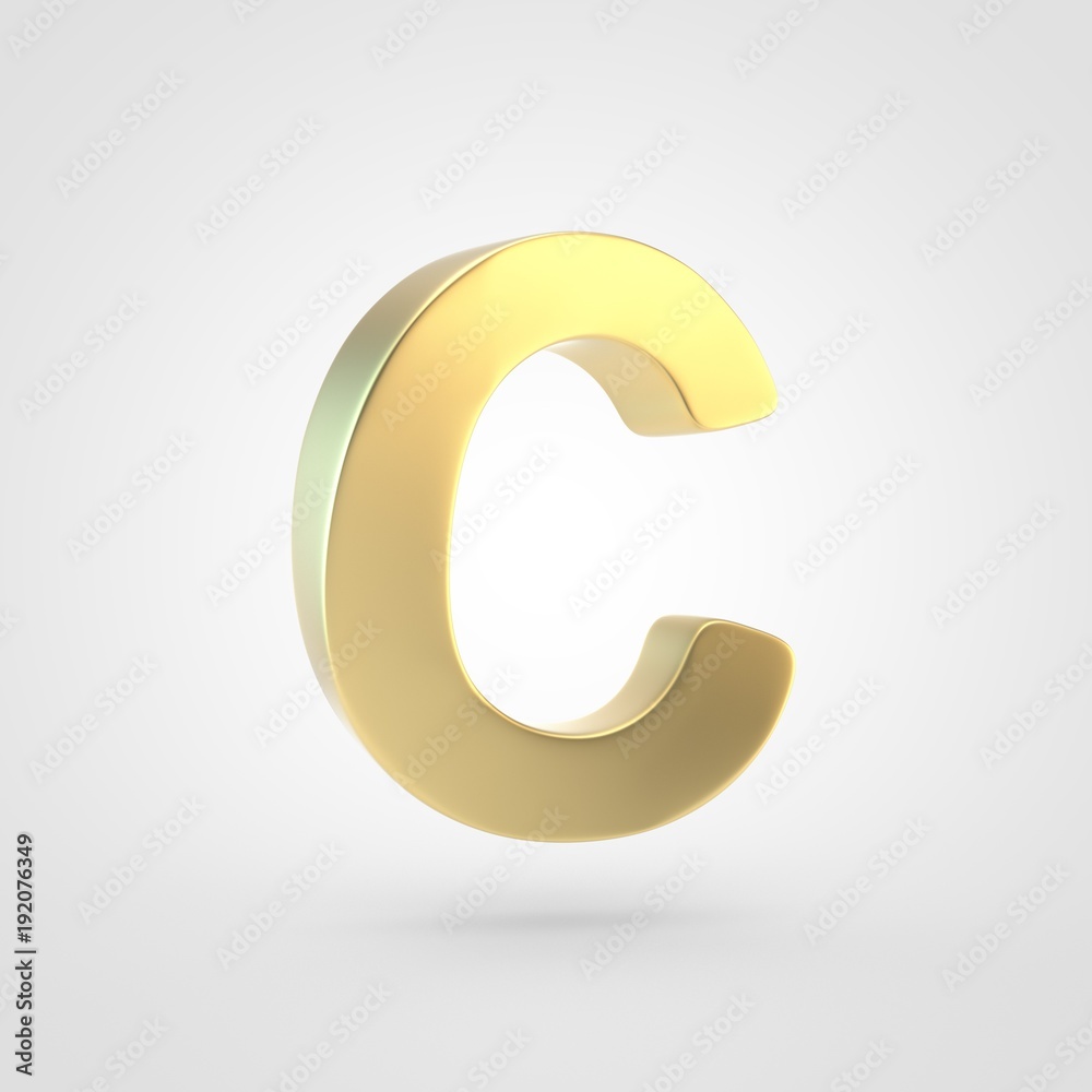 3D rendered golden letter C uppercase isolated on white background. 3D rendered golden letter C uppercase isolated on white background.