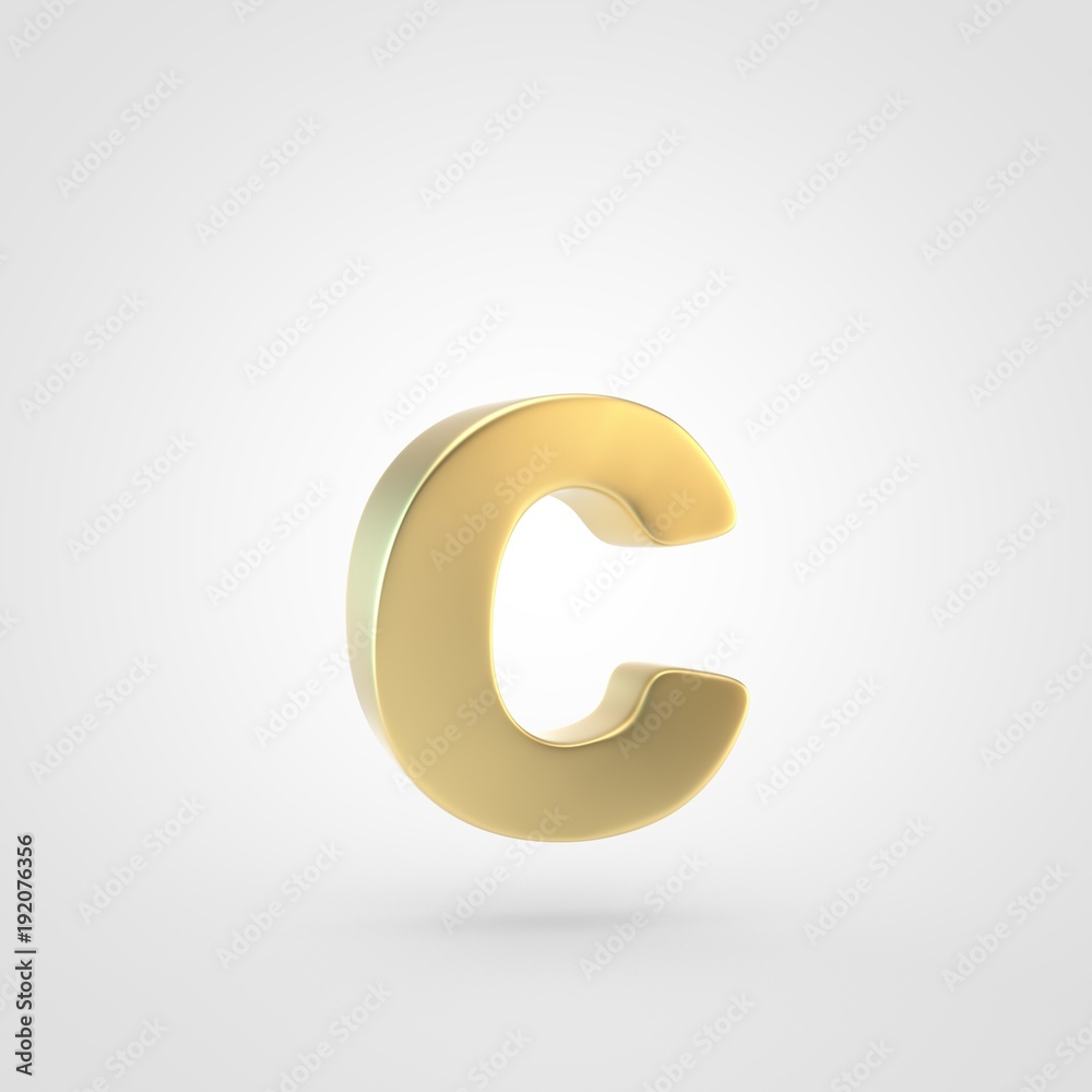 3D rendered golden letter C lowercase isolated on white background. 3D rendered golden letter C lowercase isolated on white background.