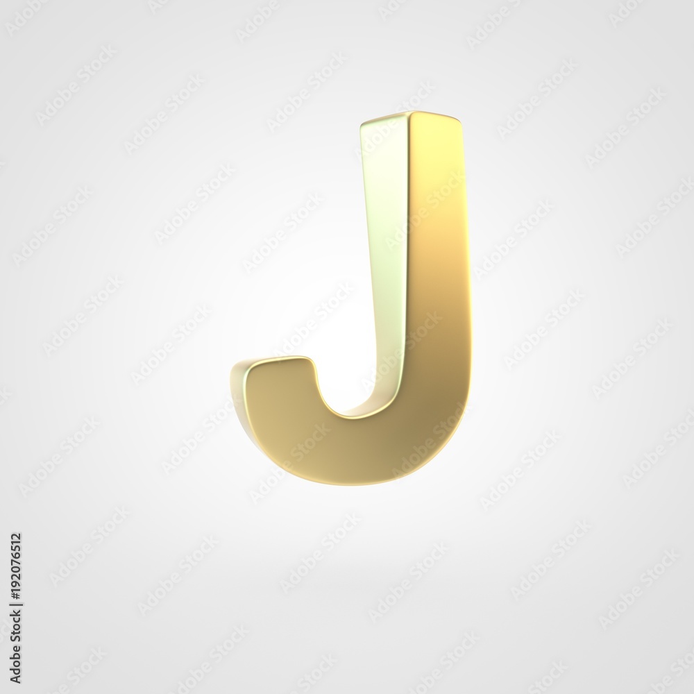 3D rendered golden letter J uppercase isolated on white background. 3D rendered golden letter J uppercase isolated on white background.