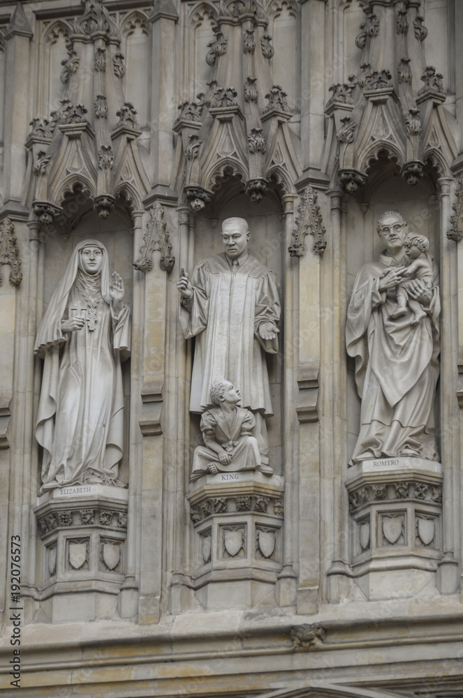 Westminster sculptures: Elizabeth, Martin Luther King and Oscar Romero