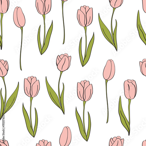 Vector pink tulips pattern. Flower isolated elements. For design, card, print or background