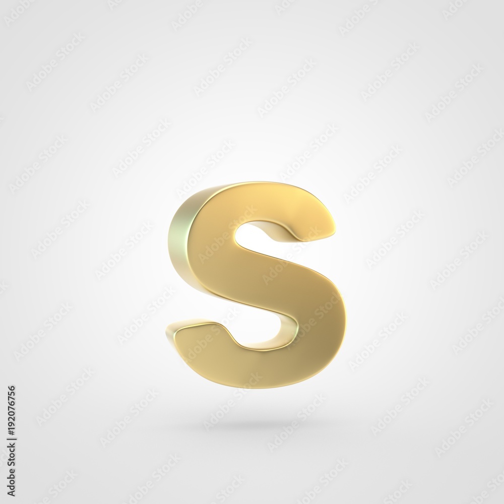 3D rendered golden letter S lowercase isolated on white background. 3D rendered golden letter S lowercase isolated on white background.