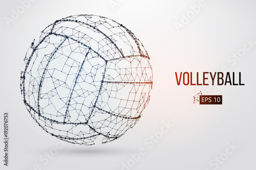 Silhouette of a volleyball ball. Dots, lines, triangles, text, color effects and background on a separate layers, color can be changed in one click. Vector illustration.