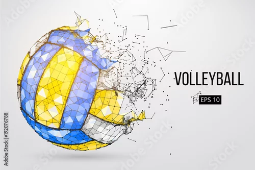 Obraz Sylwetka piłki do siatkówki. Kropki, linie, trójkąty, tekst, efekty kolorystyczne i tło na osobnych warstwach, kolor można zmienić jednym kliknięciem. Ilustracji wektorowych.