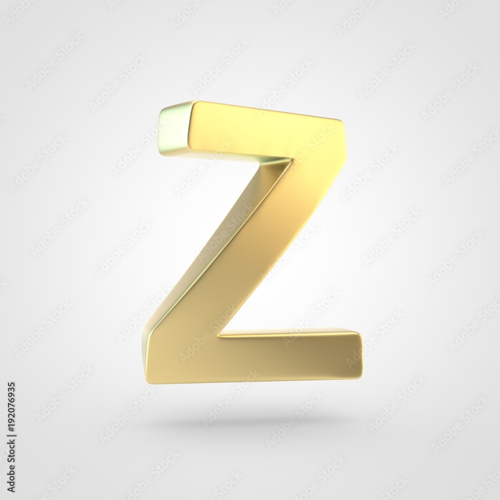 3D rendered golden letter Z uppercase isolated on white background. 3D rendered golden letter Z uppercase isolated on white background.