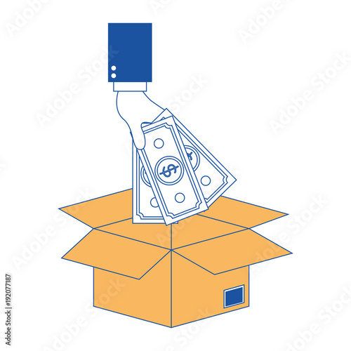 hand saver depositing bills in box icon vector illustration design