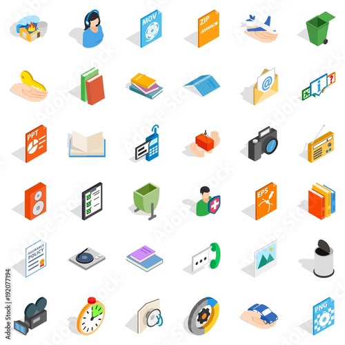 Multimedia content icons set, isometric style