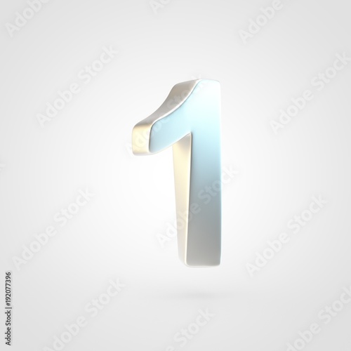 3D rendered silver number 1 isolated on white background.