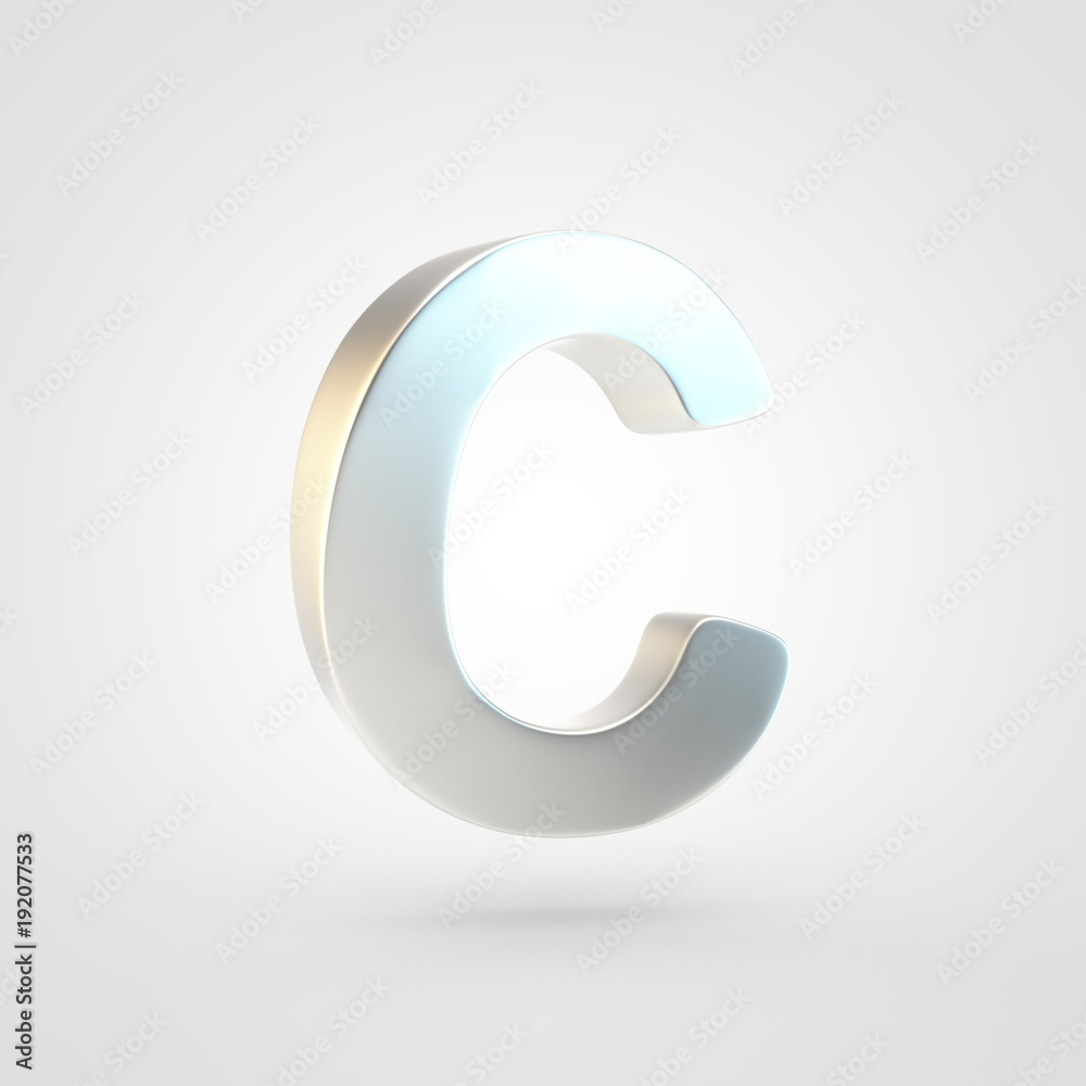 Naklejka premium 3D rendered silver letter C uppercase isolated on white background.