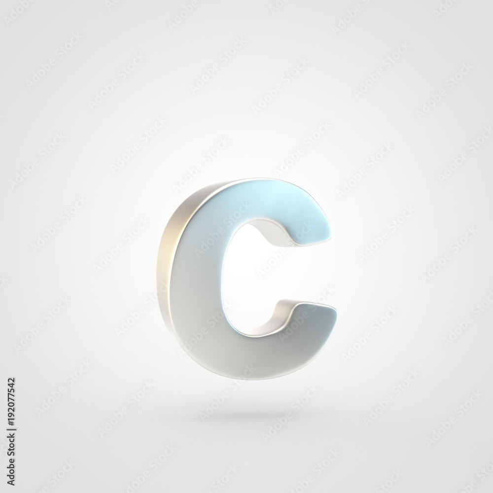 3D rendered silver letter C lowercase isolated on white background. 3D rendered silver letter C lowercase isolated on white background.