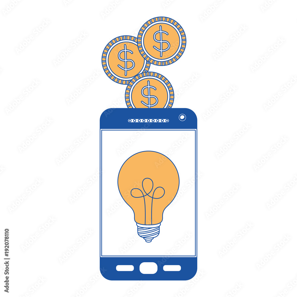 smartphone with bulb and coins savings vector illustration design smartphone with bulb and coins savings vector illustration design