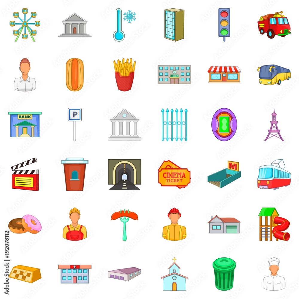 City administration icons set, cartoon style City administration icons set, cartoon style
